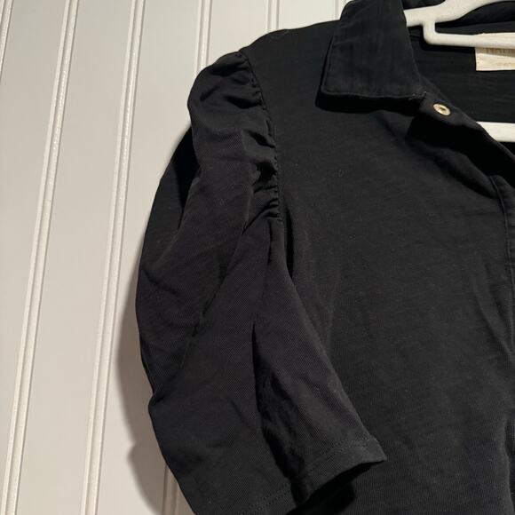 Nation LTD Ennis Work Shirt Black Snap Buttons Puff Sleeves Size XS - Picture 3 of 7